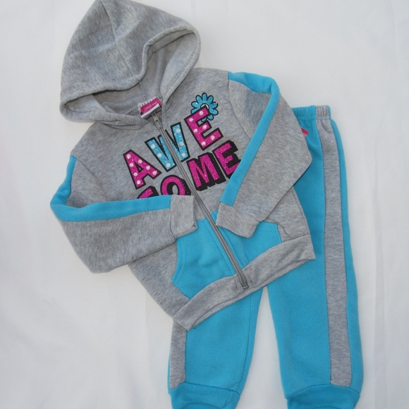 Baby Girl 2 piece Sweat Suit Hoodie and Pants - Picture 1 of 8